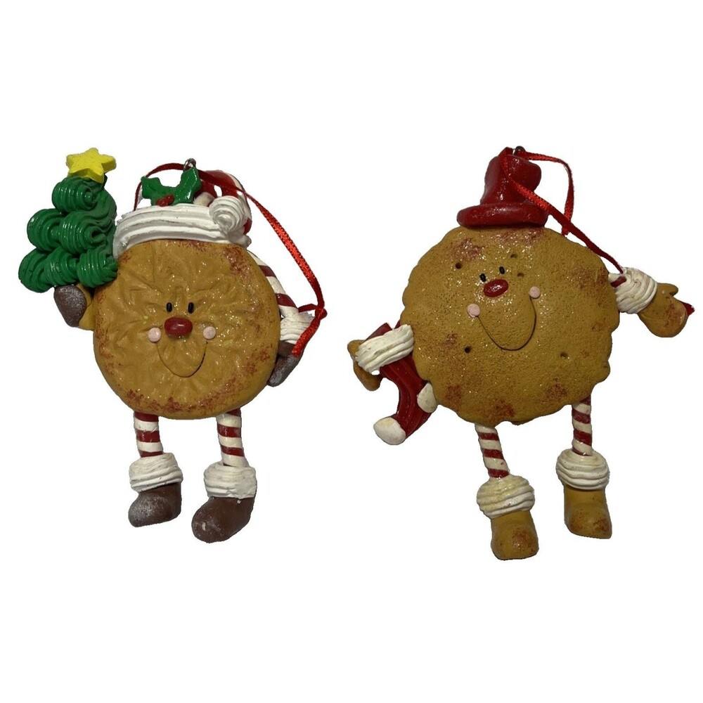 2 Plastic Resin Cookie Christmas Holiday Hanging Ornaments! Cute